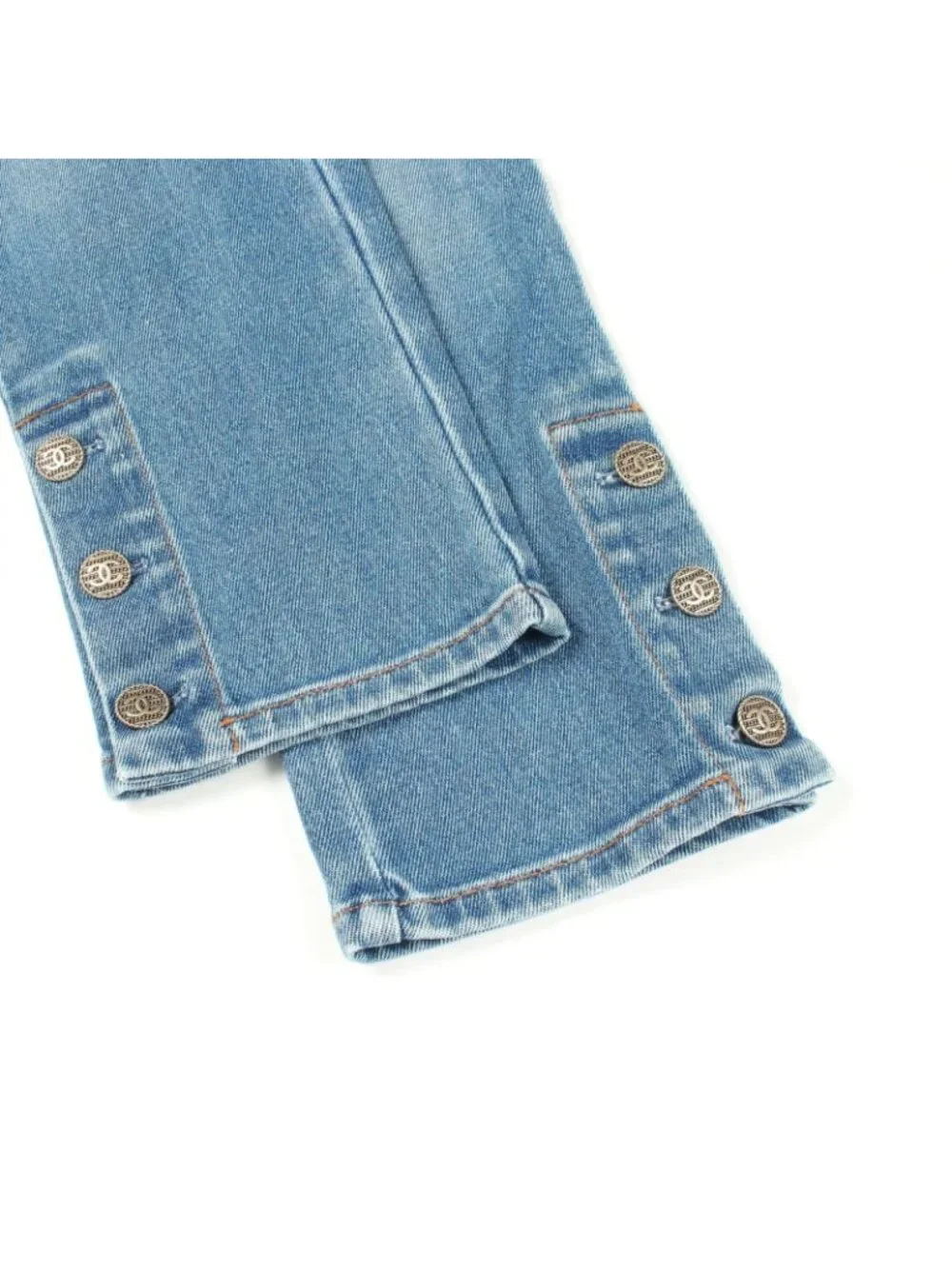 Chanel Denim Pants CC Logo Button Cotton